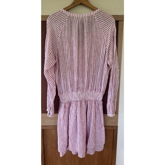 RAILS Jasmine Mini Dress Red White Rhone Stripe V Neck Linen Blend XL - Picture 7 of 15